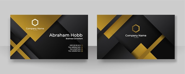 Modern creative and clean business card template Luxury business card design template Elegant dark black background with abstract golden shiny wavy lines Vector illustration