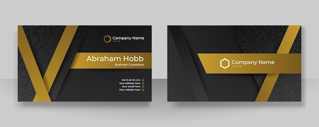 Modern creative and clean business card template Luxury business card design template Elegant dark black background with abstract golden shiny wavy lines Vector illustration