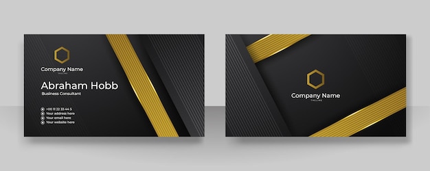 Modern creative and clean business card template Luxury business card design template Elegant dark black background with abstract golden shiny wavy lines Vector illustration