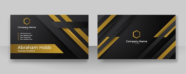 Modern creative and clean business card template Luxury business card design template Elegant dark black background with abstract golden shiny wavy lines Vector illustration