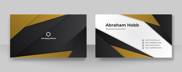 Modern creative and clean business card template Luxury business card design template Elegant dark black background with abstract golden shiny wavy lines Vector illustration