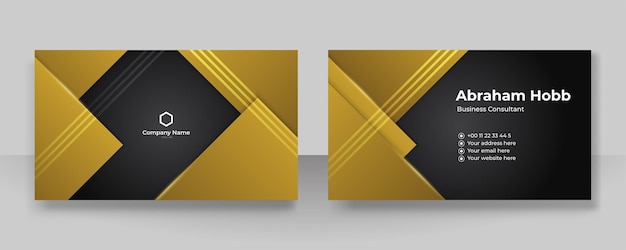 Modern creative and clean business card template Luxury business card design template Elegant dark black background with abstract golden shiny wavy lines Vector illustration