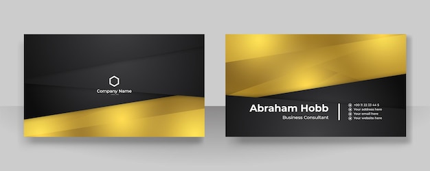 Modern creative and clean business card template Luxury business card design template Elegant dark black background with abstract golden shiny wavy lines Vector illustration