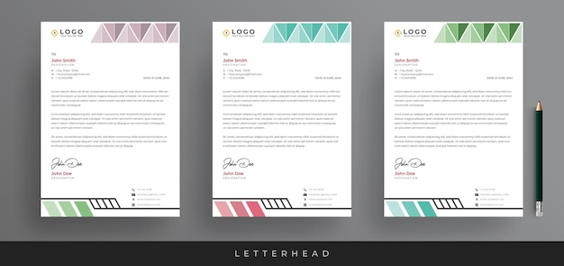 Vector modern creative clean corporate business letterhead design three color variation letterhead template