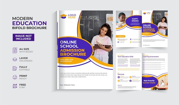 Modern and creative education admission bifold brochure template