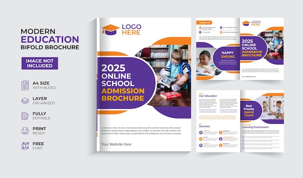 Modern and creative education admission bifold brochure template