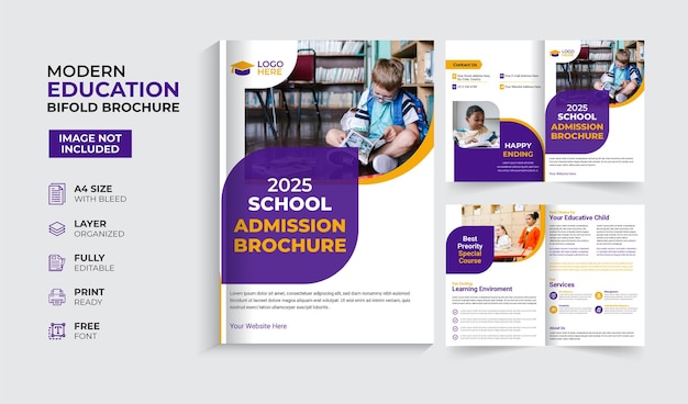 Modern and creative education admission bifold brochure template