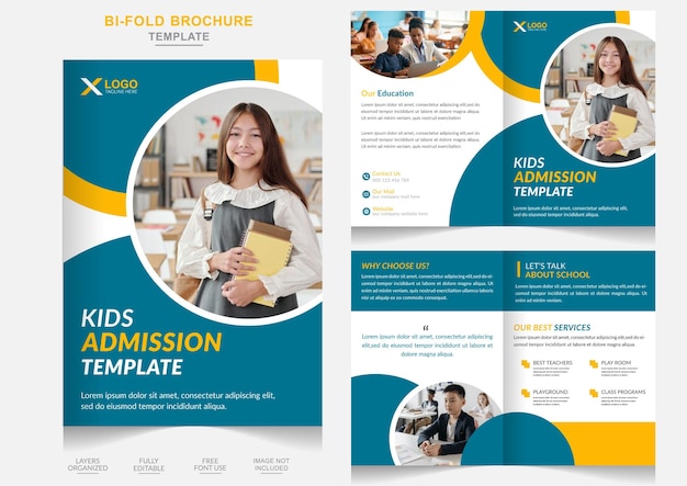 Modern and creative education admission bifold brochure with school admission brochure abstract tem