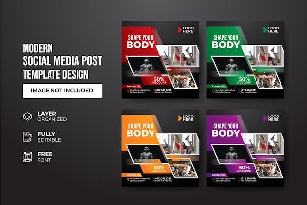 Modern and creative Gym Fitness social media post template