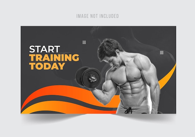 Modern creative  gym workout youtube video thumbnail design template premium vector