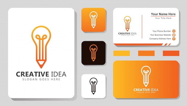 Modern creative idea logo, pencil with bulb concept logo with business card design