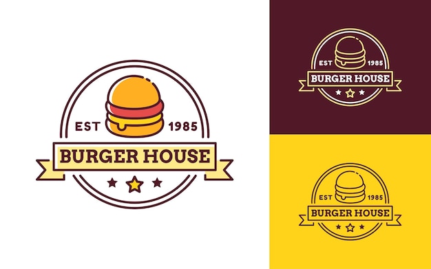 Modern and Creative Isolated Burger House Badge Logo Vector for Restaurant in Vintage or Retro Style