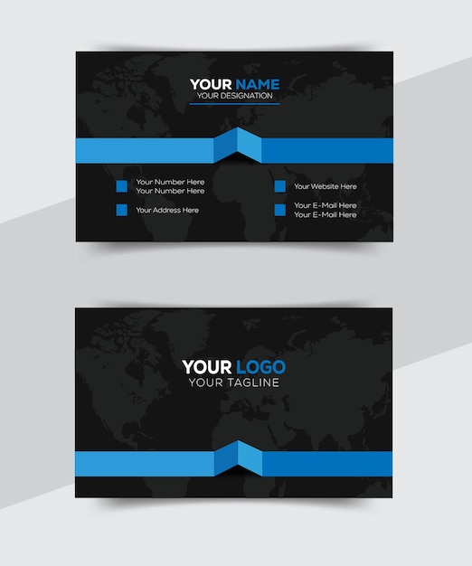 Modern creative and professional black and blue color business card with Map