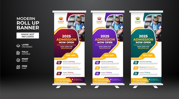 Modern and creative school admission Roll Up Banner template