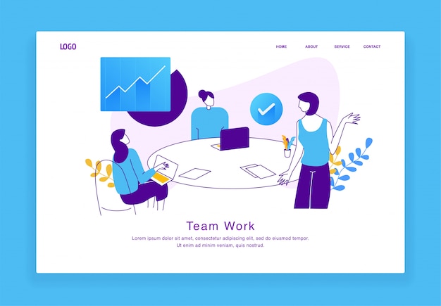 Modern custom illustration concept of man and women working together as a team for website and mobile website. landing page template