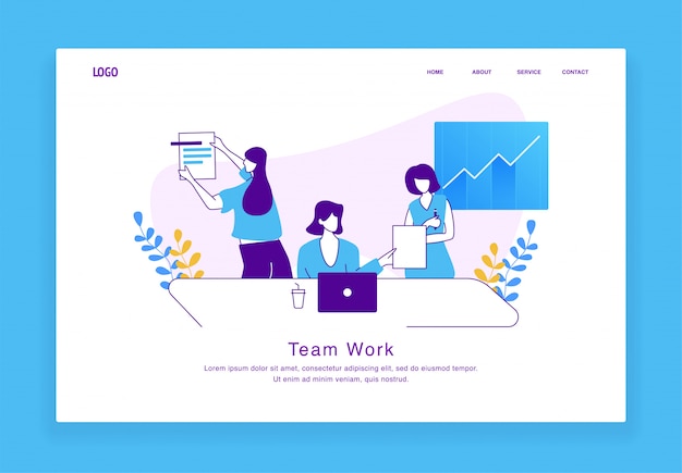 Modern custom illustration concept of women working together as a team for website and mobile website. landing page template