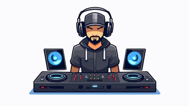 Modern Cute Music DJ Icon with Mixer and Headphones