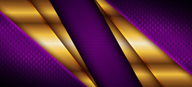 Modern dark purple paper layer overlap on golden trendy cover vector geometric shapes space