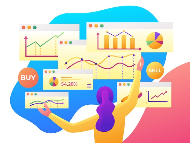 Modern data analysis, finance statistic, flat style illustration 