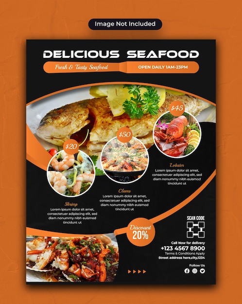 Modern delicious tasty sea food flyer or menu design template