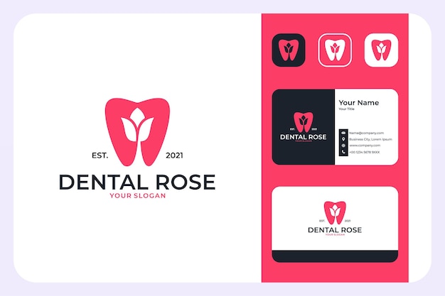 Modern dental with rose logo design and business card