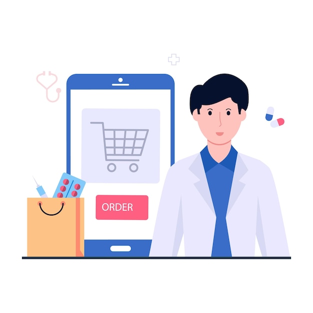 Modern design illustration of mobile medicine shopping