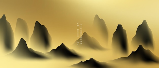 Modern design vector illustration of beautiful Chinese ink landscape painting