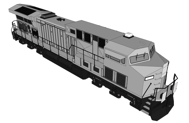 Modern diesel railway locomotive with great power and strength for moving long and heavy railroad train. Vector illustration with outline stroke lines.