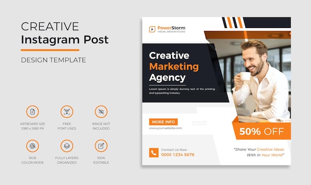 Modern digital marketing agency  social media post or web banner design template