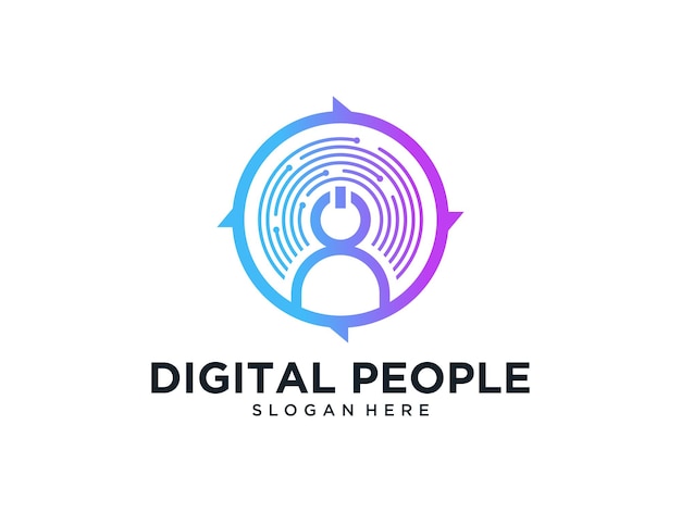 Modern digital people with connection line art logo design