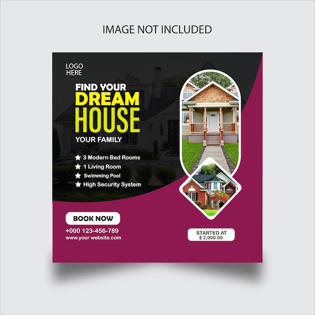 Modern dream house Social Media Post Template design