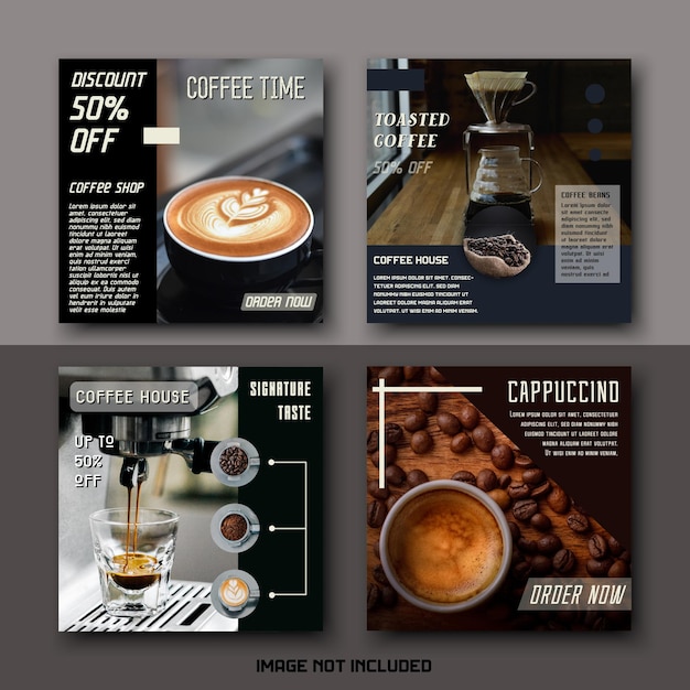 Modern drink coffee social media posts template set bundle