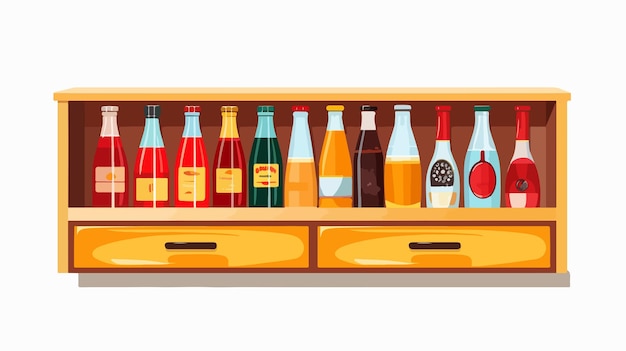 Vector modern drink drawers with bottles flat vector isolated on white background