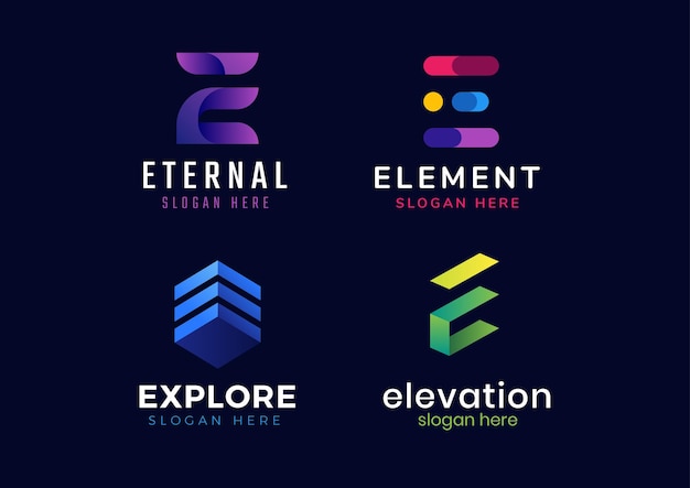 Modern E Initial Gradient Adaptive Logo Set