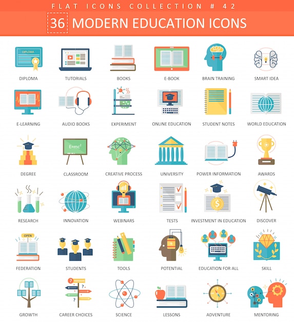 Modern education flat icon set.