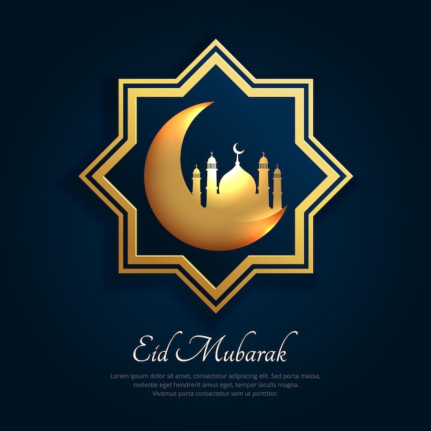 Modern eid mubarak design background with mosque and crescent moon vector Elegant ramadan kareem background