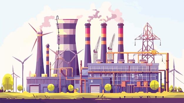 Vector modern electric power station vector illustration