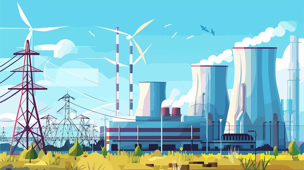 Vector modern electric power station vector illustration