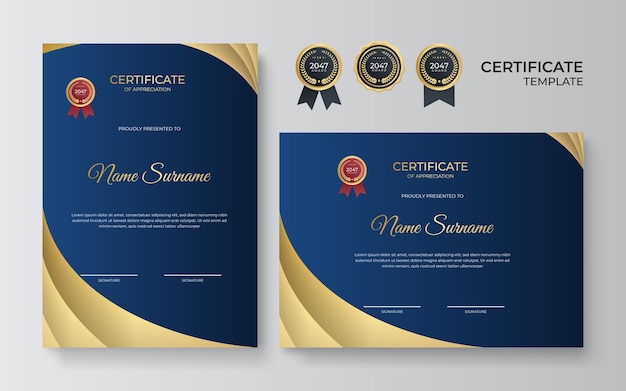 Modern elegant blue gold certificate template