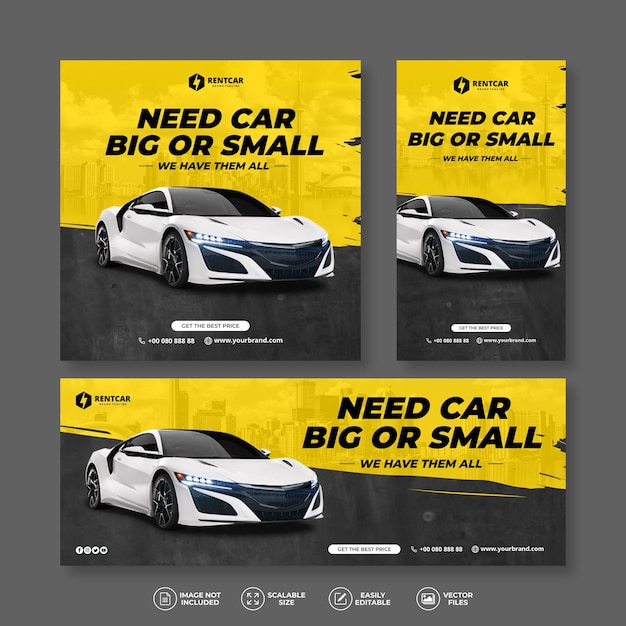 MODERN AND ELEGANT CAR RENT AND SELL YELLOW BANNER BUNDLE SET 