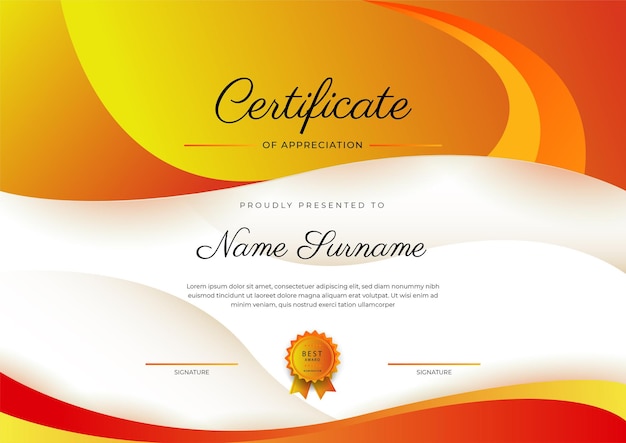 Modern elegant colorful diploma certificate template Certificate of achievement border template with luxury badge and modern line pattern For award business and education needs