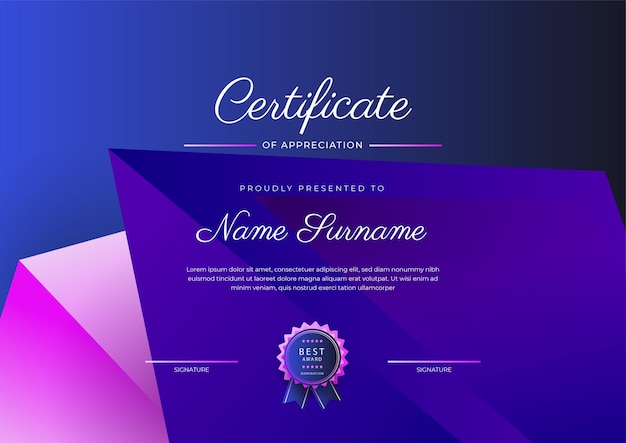 Modern elegant colorful diploma certificate template Certificate of achievement border template with luxury badge and modern line pattern For award business and education needs