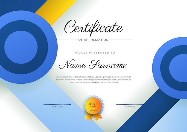 Modern elegant colorful diploma certificate template Certificate of achievement border template with luxury badge and modern line pattern For award business and education needs