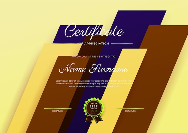 Modern elegant colorful diploma certificate template Certificate of achievement border template with luxury badge and modern line pattern For award business and education needs