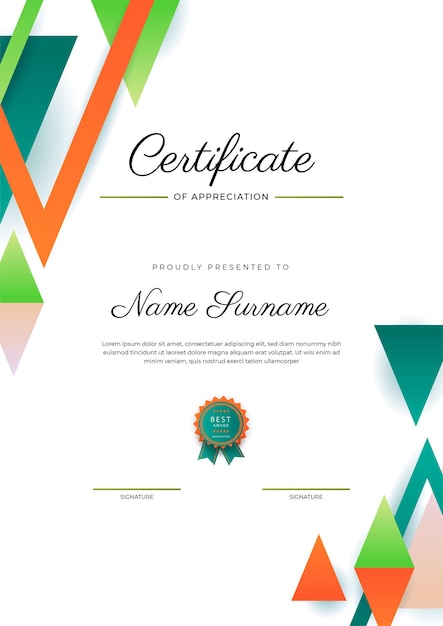 Modern elegant colorful diploma certificate template Certificate of achievement border template with luxury badge and modern line pattern For award business and education needs