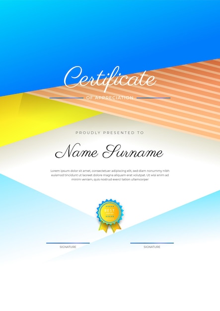 Modern elegant colorful diploma certificate template Certificate of achievement border template with luxury badge and modern line pattern For award business and education needs