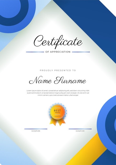 Modern elegant colorful diploma certificate template Certificate of achievement border template with luxury badge and modern line pattern For award business and education needs