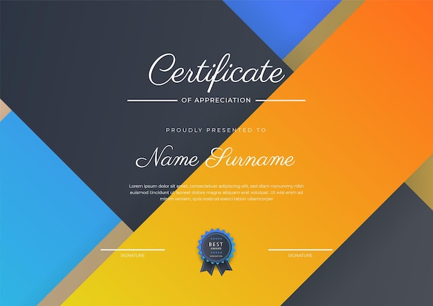 Modern elegant colorful diploma certificate template Certificate of achievement border template with luxury badge and modern line pattern For award business and education needs