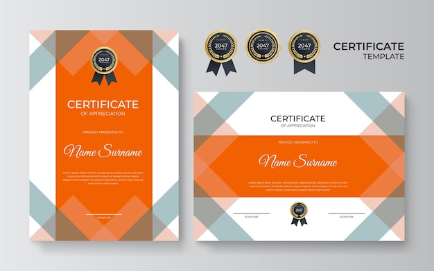 Modern elegant diploma certificate template. Clean modern certificate with gold badge. Certificate border template with luxury and modern line pattern. Diploma vector template