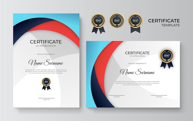 Modern elegant diploma certificate template. Clean modern certificate with gold badge. Certificate border template with luxury and modern line pattern. Diploma vector template